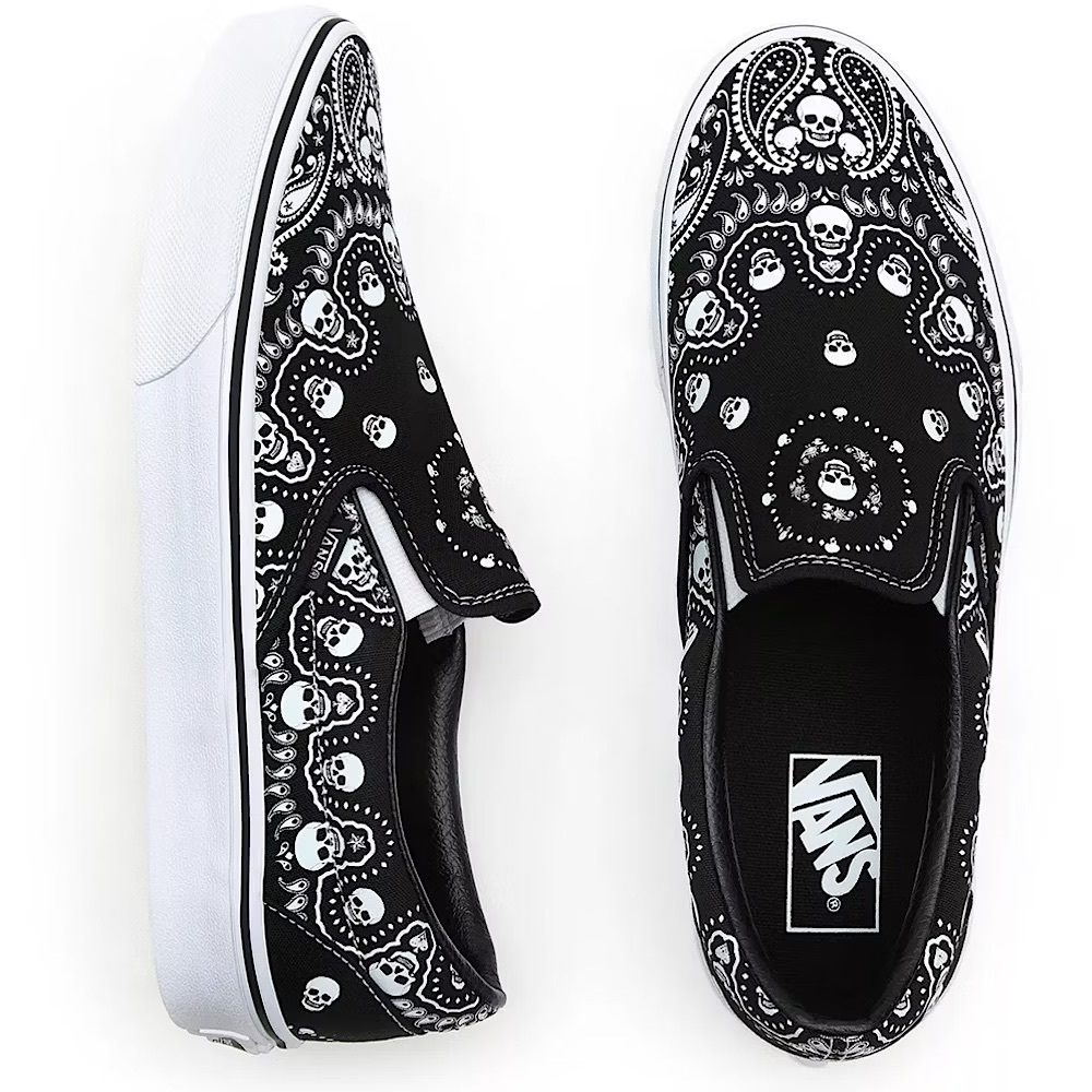 VANS Classic Slip-On Skull Bandana Print Black White